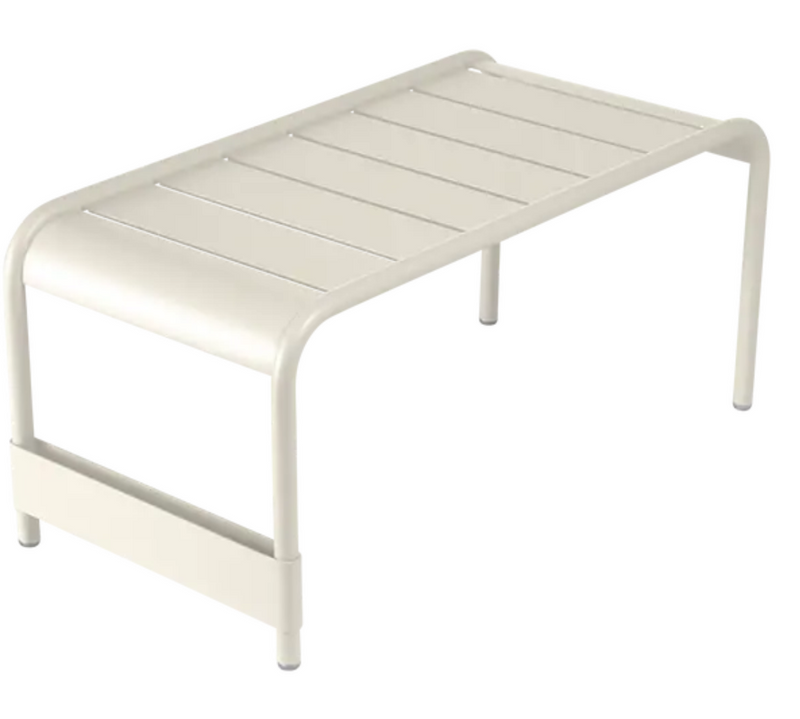 Load image into Gallery viewer, Fermob Luxembourg large low table and bench in clay grey, 86x44cm, featuring a modern, minimalist design for indoor or outdoor use.
