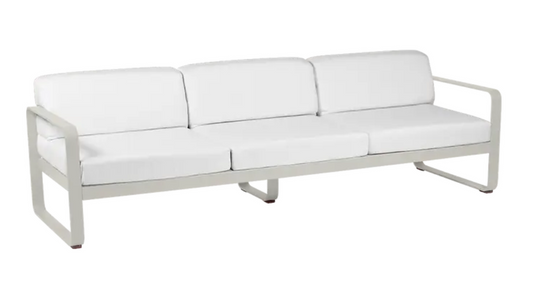 Bellevie 3-seater outdoor sofa by Fermob with a metal frame, in clay grey and off-white, designed for stylish outdoor relaxation.