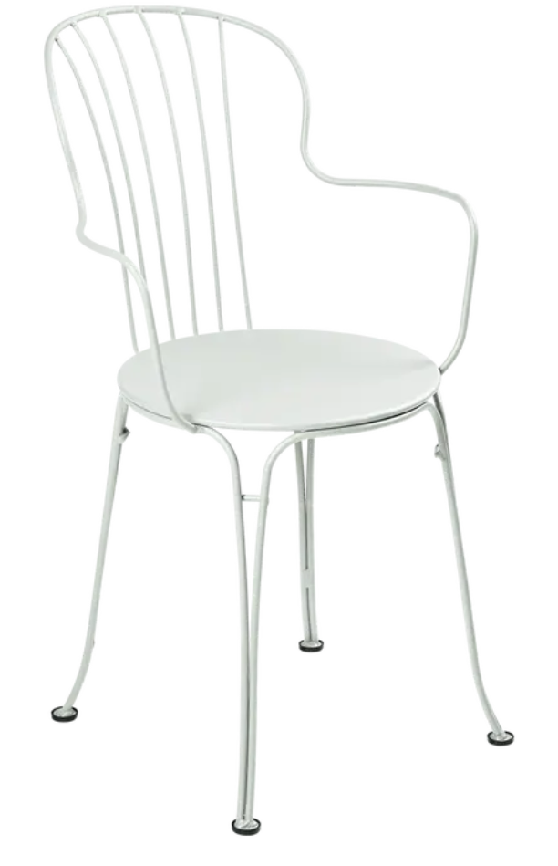 Load image into Gallery viewer, Clay grey Fermob OPÉRA+ outdoor metal armchair with a sleek, modern design suitable for outdoor seating.
