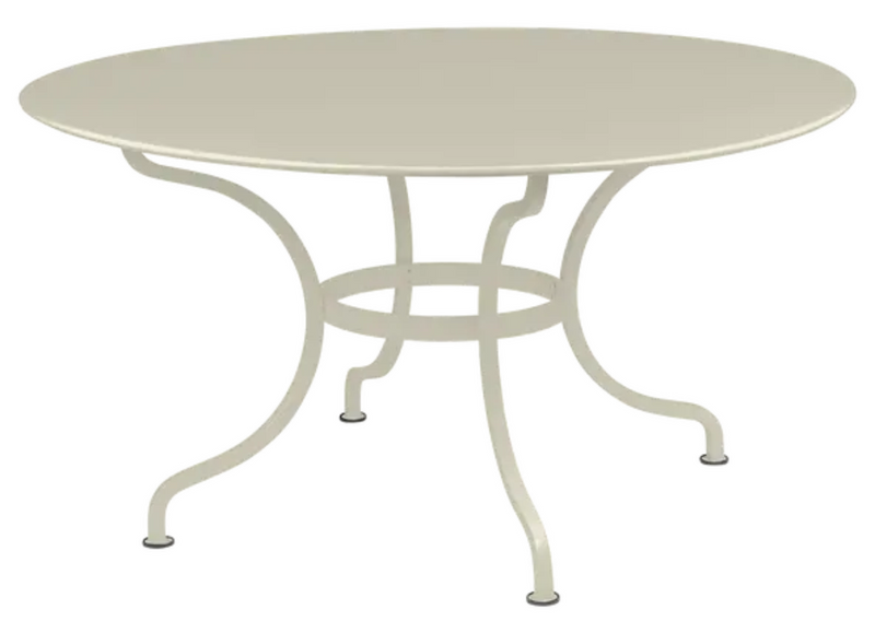Load image into Gallery viewer, Clay grey Fermob Romane round table with 137cm diameter, seating up to 8 guests, outdoor dining furniture.
