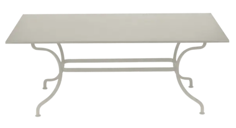 Load image into Gallery viewer, Clay grey Fermob Romane table measuring 180 x 100 cm, designed for up to 8 guests, outdoor dining furniture.
