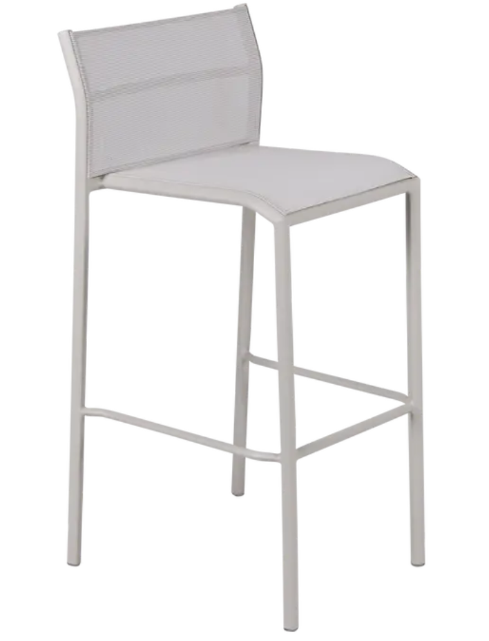Load image into Gallery viewer, Fermob Cadiz outdoor metal bar stool in ClayStereoGrey with a sleek, modern design, suitable for patio or bar areas.
