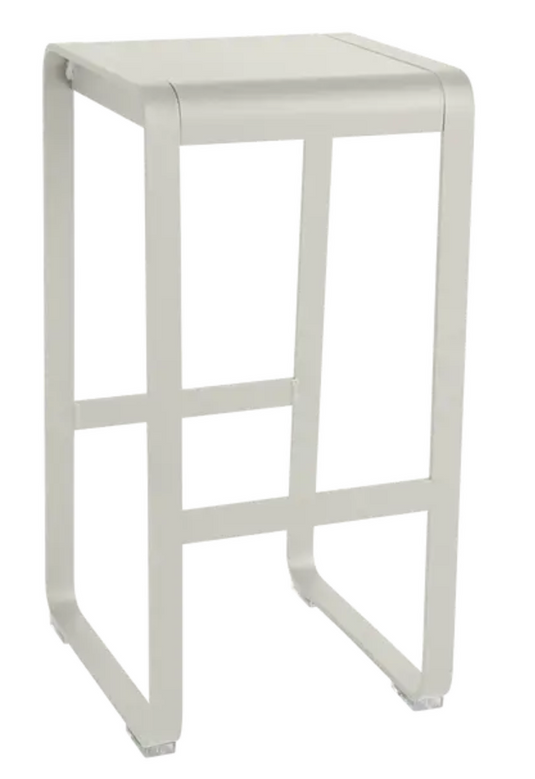 Fermob Bellevie high bar stool in clay grey with a sleek, modern design, suitable for outdoor or indoor use.