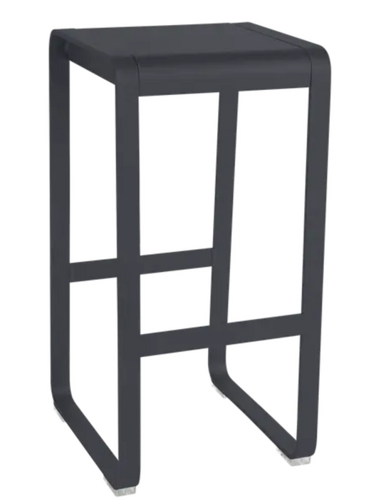 Fermob Bellevie high bar stool in clay grey, outdoor furniture with sleek modern design and sturdy metal frame.