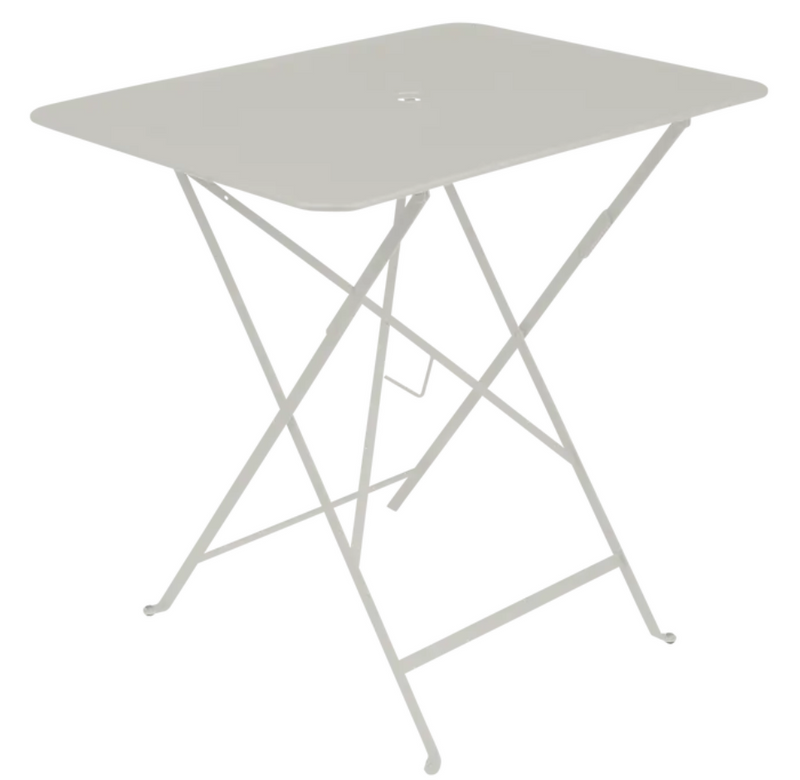 Load image into Gallery viewer, Clay grey Fermob foldable bistro table, 77x57 cm, metal outdoor furniture with a compact, portable design for outdoor dining.
