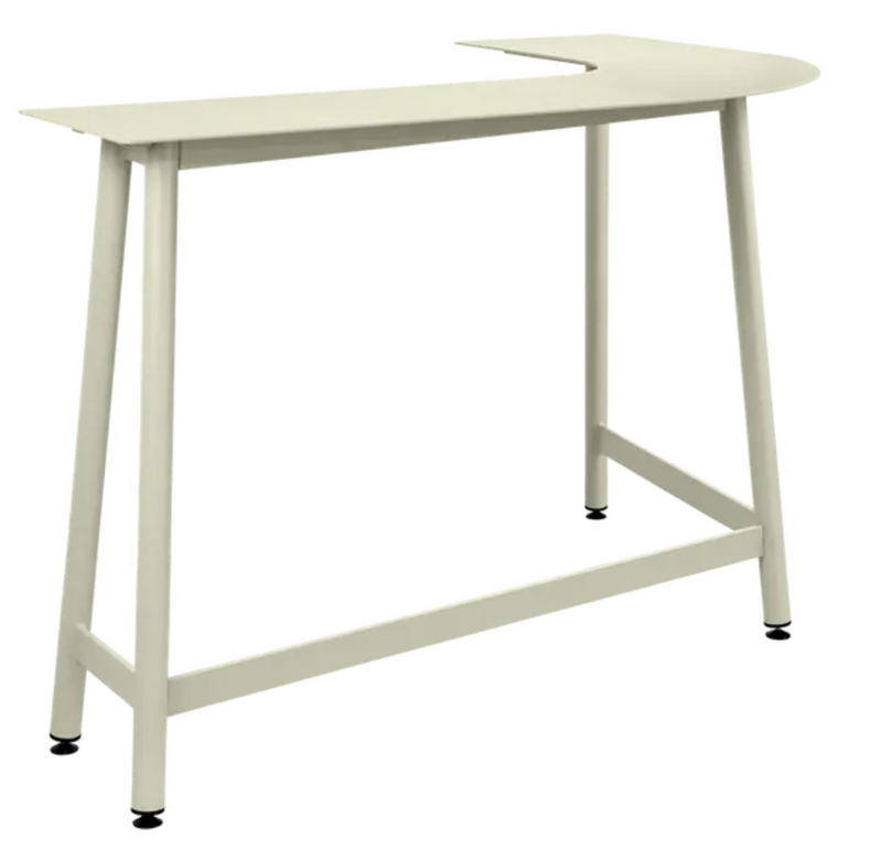 Load image into Gallery viewer, Clay grey Fermob Bolder Corner Counter bar stool with metal frame, suitable for garden, school, or park outdoor settings
