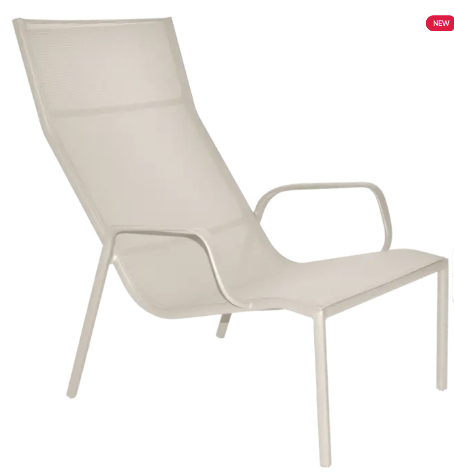 Fermob Cadiz lounge armchair in clay grey with a modern design, suitable for indoor or outdoor relaxing spaces.