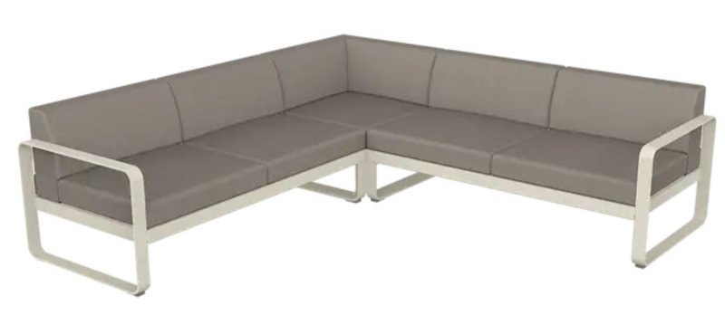 Load image into Gallery viewer, Fermob Bellevie Composition 2 outdoor lounge set with clay, grey, and taupe sofas arranged for outdoor seating.
