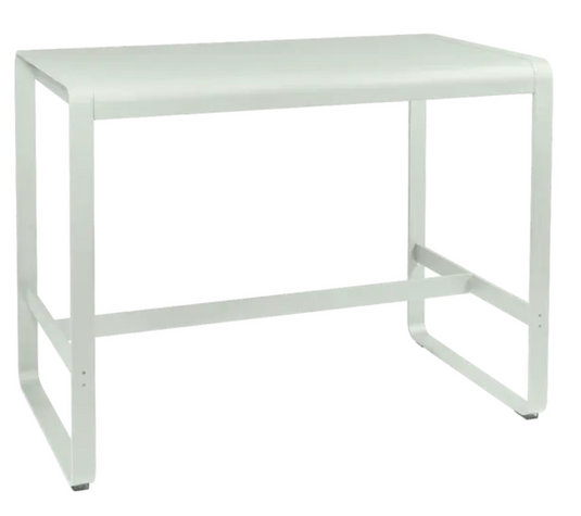 Clay grey Fermob Bellevie high lounge table, 140x80 cm, outdoor metal furniture with a sleek, modern design.