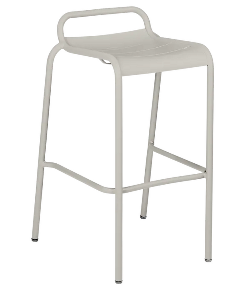 Load image into Gallery viewer, Clay grey Fermob Luxembourg bar stool, outdoor furniture for restaurant or home dining, with a modern, sleek design.

