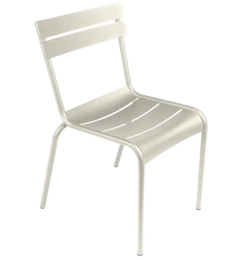 Load image into Gallery viewer, Clay grey Fermob Luxembourg armchair, metal stackable chair with armrests, suitable for outdoor or restaurant settings.
