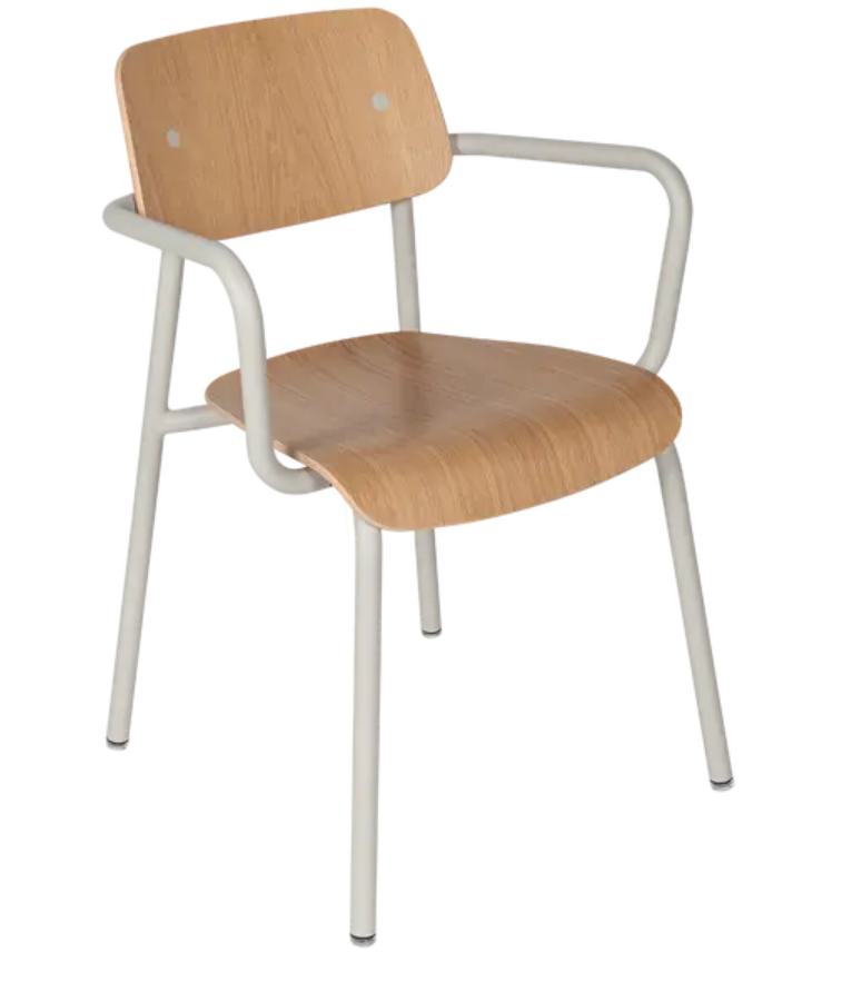 Load image into Gallery viewer, Clay grey Fermob Studie oak outdoor armchair with a modern design, suitable for outdoor seating and garden furniture.
