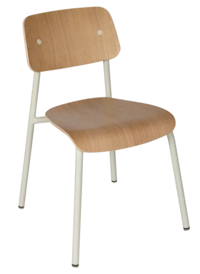Load image into Gallery viewer, Clay grey Fermob Studie oak chair with a sleek wooden design, suitable for office, restaurant, or home use.
