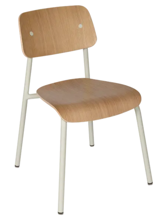 Clay grey Fermob Studie oak chair with a sleek wooden design, suitable for office, restaurant, or home use.
