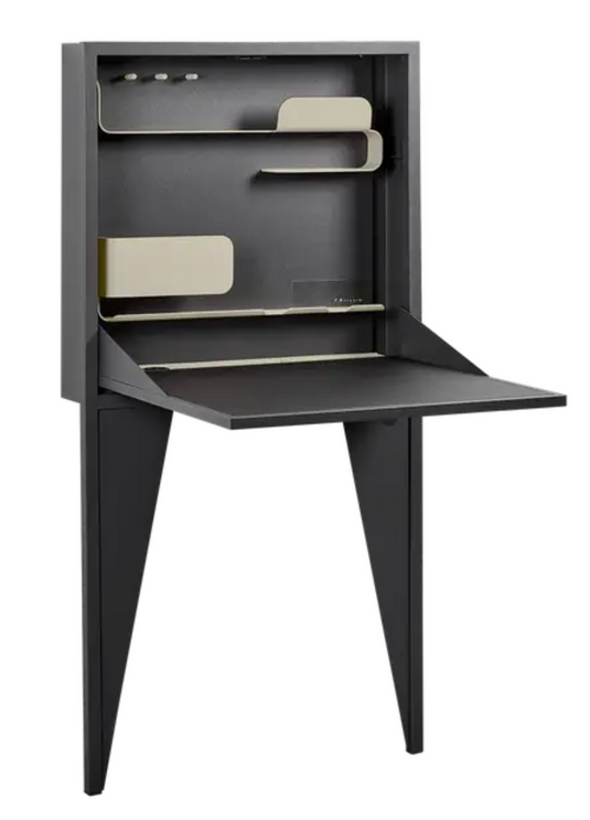 Wall-mounted Fermob Face à Face writing desk in Cley Grey, featuring a sleek, modern design with a spacious surface for work or study.