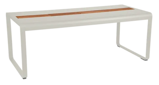 Bellevie outdoor dining table by Fermob, 196x90 cm wood and metal with built-in storage, eight-seater for outdoor dining.