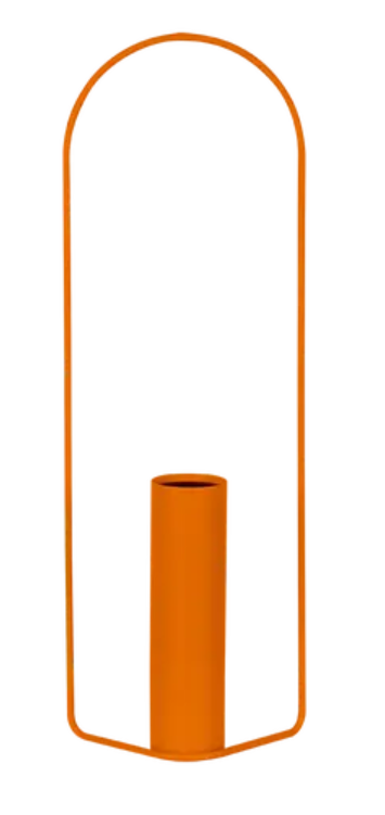 Load image into Gallery viewer, Orange cylindrical Fermob Itac vase measuring 76cm tall, shown with matching accessories in a modern home setting.
