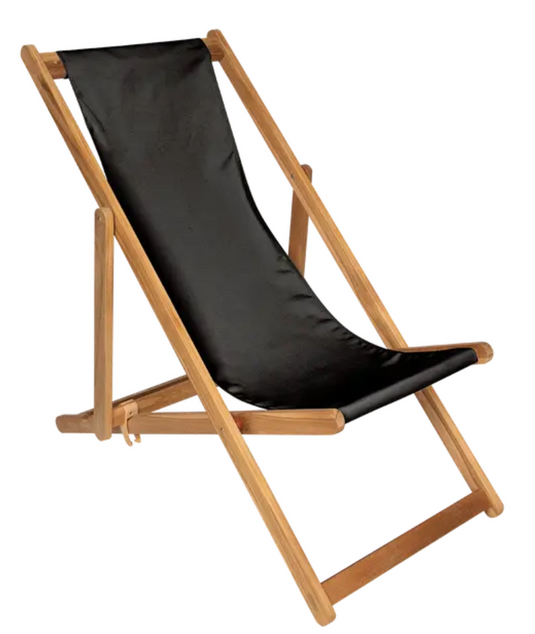 Fermob IBIZA teak deck chair with a natural wooden finish, designed for outdoor lounging and relaxation.
