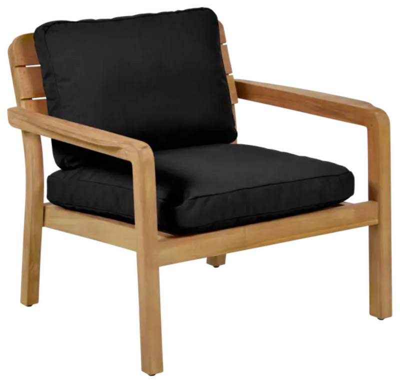 Load image into Gallery viewer, Lodge Fermob outdoor teak armchair with low armrests, ideal for hotel terrace seating, featuring sleek design and durable teak wood.
