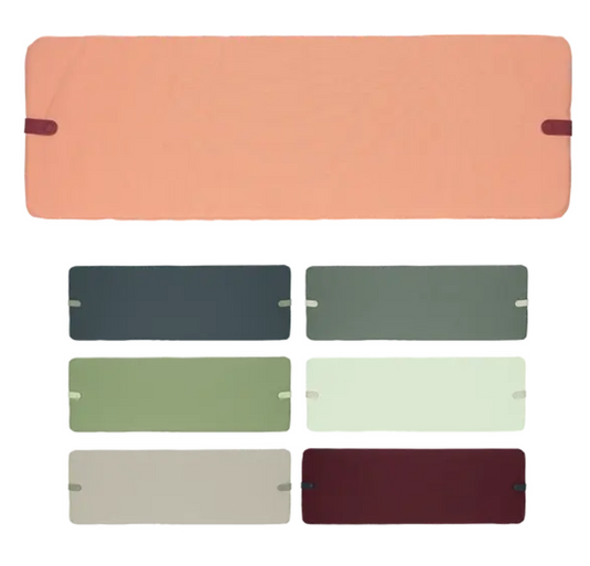 Colorful Fermob outdoor bench cushion measuring 106 x 35 cm with a vibrant mixed color pattern, suitable for garden or patio seating.