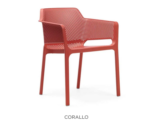 Nardi Corallo Net outdoor chair with woven rattan-style seat and metal frame, perfect for patio or garden seating.