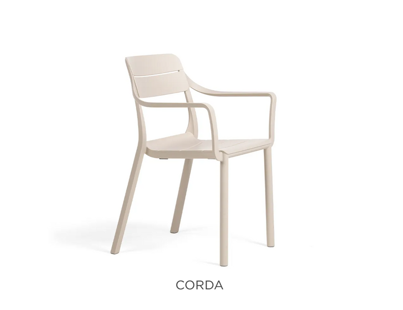 Load image into Gallery viewer, Outdoor Nardi Cassia stackable armchair with woven cord design, suitable for patio and garden seating.

