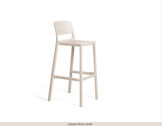 Stackable Nardi Cassia High Stool, 75cm outdoor bar chair with a modern design, suitable for outdoor dining and patio use.