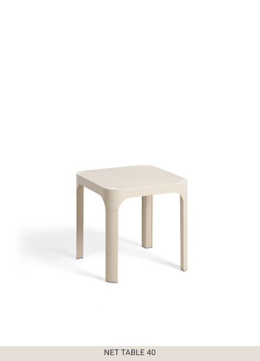 Nardi CordaNet Table 40 outdoor side table with woven cord design for patio or garden use.