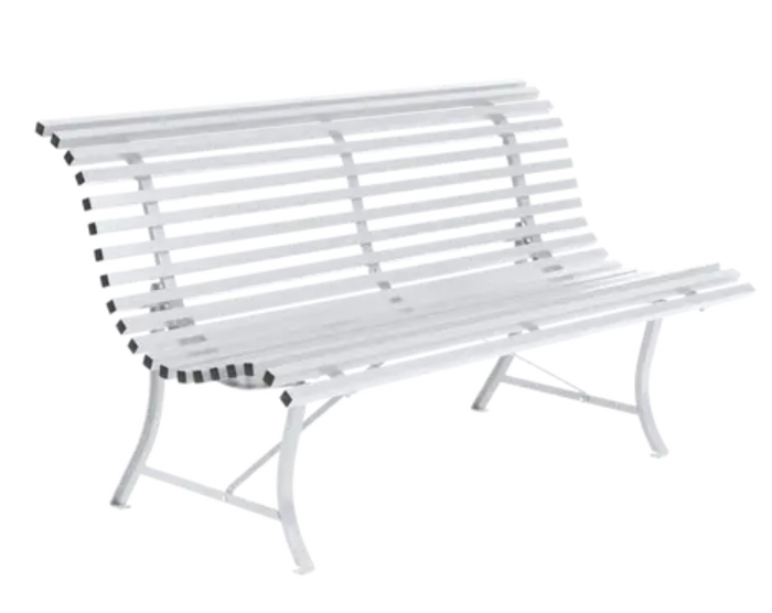 Load image into Gallery viewer, Louisiane 150cm white outdoor folding bench by Fermob, featuring steel construction and suitable for commercial outdoor spaces.
