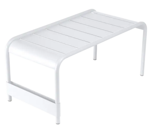 Fermob Luxembourg large low table and bench in white cotton finish, 86x44 cm, outdoor furniture for patio or garden.