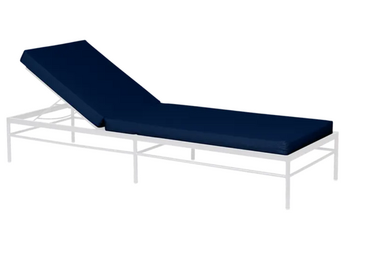 Cotton white and midnight blue Fermob Rivage luxury metal sunlounger with a sleek, modern design for outdoor relaxation.