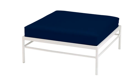 Cotton white and midnight blue Rivage Ottoman by Fermob, outdoor metal lounge footstool with aluminum frame.