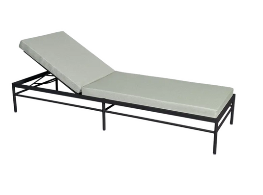 Fermob Rivage Sunlounger in Cotton White and Night Grey metal with a sleek, modern design for outdoor relaxation.
