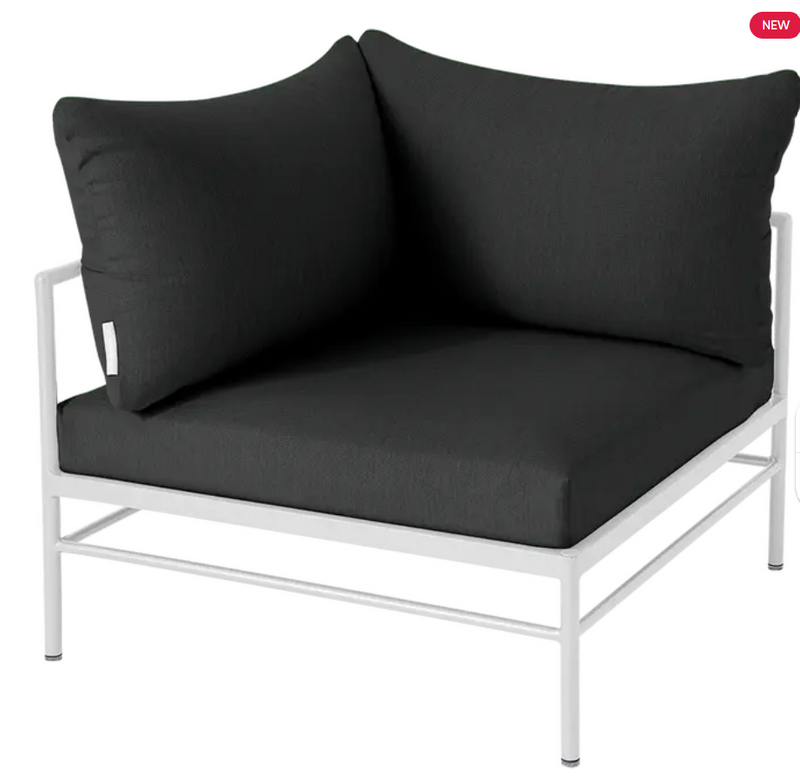 Load image into Gallery viewer, White and grey Fermob Rivage Corner Armchair from the modular outdoor corner sofa set, made of metal, ideal for outdoor seating.
