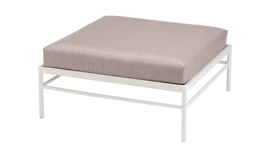 Cotton white Fermob Rivage Ottoman outdoor lounge footstool with aluminium frame, designed for stylish outdoor furniture.