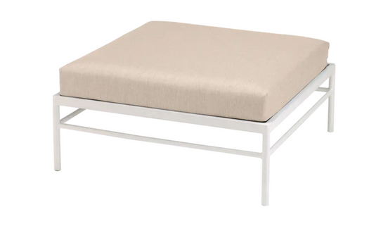 Cotton white Rivage Ottoman outdoor furniture by Fermob featuring a wave design and metal frame for stylish patio lounging.
