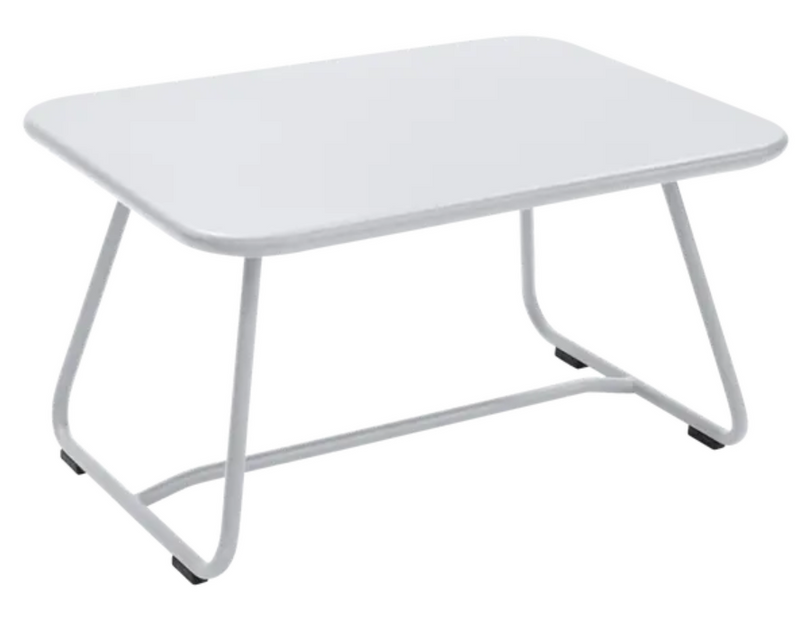 Load image into Gallery viewer, Cotton white Fermob Sixties Low Outdoor Table measuring 76x55.5cm, suitable for patio or garden seating areas.
