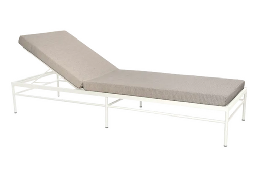 Cotton white Rivage Fermob luxury metal sunlounger with a sleek, modern design for outdoor relaxation.