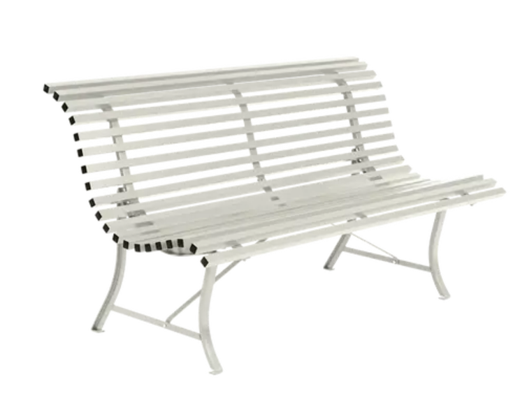 Load image into Gallery viewer, Louisiane 150cm outdoor folding bench by Fermob, with a white cotton fabric seat and steel frame, suitable for outdoor use.

