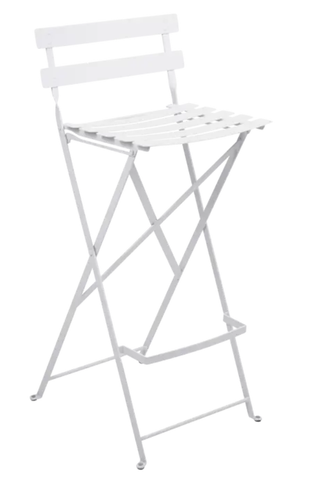 Load image into Gallery viewer, White Fermob Bistro high bar stool with a foldable design, suitable for outdoor dining and casual seating.
