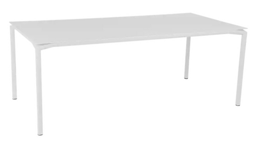 Fermob Calvi rectangular outdoor dining table in cotton white, 195 x 95 cm, suitable for eight seats, modern outdoor furniture