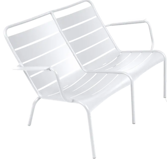 Cotton white Luxembourg Duo Low Armchair by Fermob, part of the Fermb Kids Corner Contract Bench collection, showing plush seating.