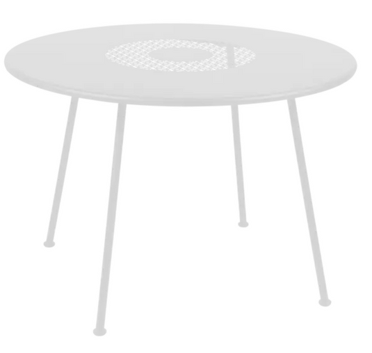 Fermob Lorette round garden table in cotton white metal, 110 cm diameter, fire-resistant, stylish outdoor furniture piece.