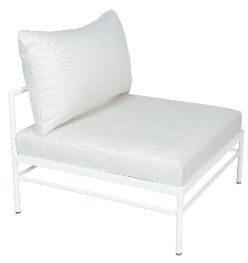 Load image into Gallery viewer, Cotton white Pearl Rivage low outdoor chair by Fermob, featuring metal frame and contemporary design for outdoor seating.
