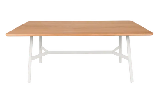 Fermob SO'O 180x90 cm oak dining table with six seats, white cotton finish, sturdy wood furniture for dining rooms.