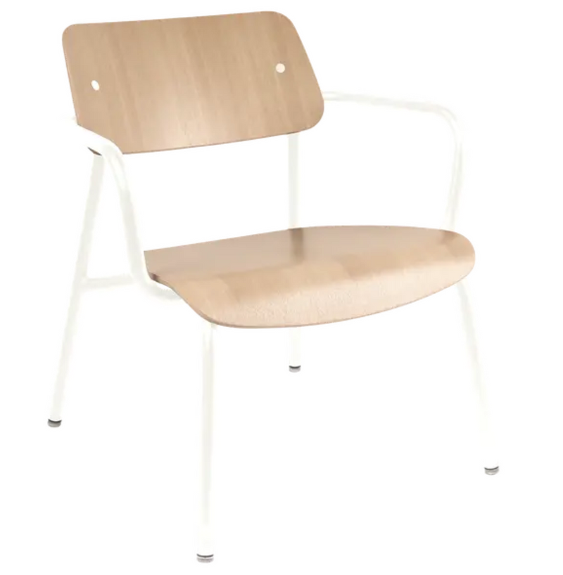 Load image into Gallery viewer, Cotton white Fermob Studie Oak lounge armchair with a metal frame, modern design, suitable for office or living room furniture.
