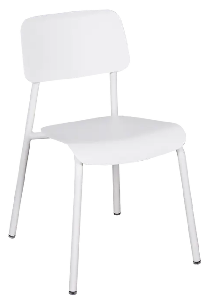 Load image into Gallery viewer, Cotton white Fermob Studie outdoor chair with sleek, modern design and smooth armrests, ideal for garden or patio seating.
