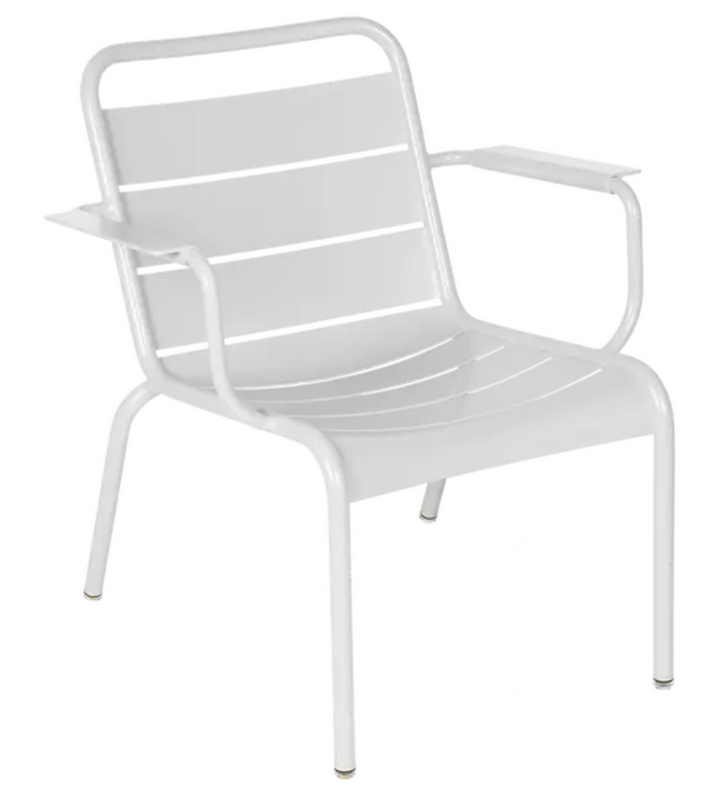 Load image into Gallery viewer, White Fermob Luxembourg garden armchair lounge with a stylish, comfortable design, suitable for outdoor patio or garden seating.
