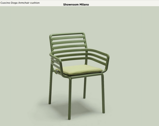 Nardi Doga armchair cushion with soft, beige fabric, designed for comfort and style on outdoor or indoor chairs.