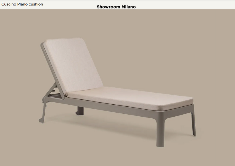 Load image into Gallery viewer, Nardi Plano Sun Lounger Cushion with waterproof cover on a patio furniture setting, designed for outdoor comfort and style.
